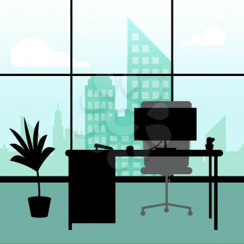 Office Interior Window Shows Skyscraper Cityscape 3d Illustration
