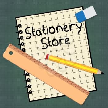 Stationery Store Notebook Represents Office Supplies Shops 3d Illustration
