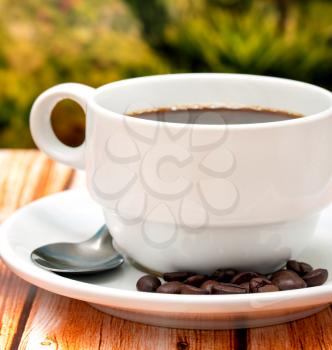 Freshly Brewed Coffee Representing Espresso Cup And Delicious