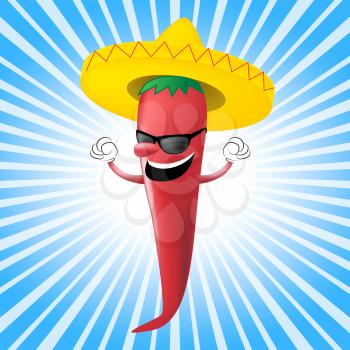 Happy Mexican Chilli Has Sombrero 3d Illustration
