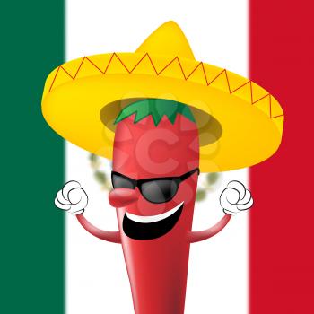 Happy Mexican Chilli With Sombrero 3d Illustration