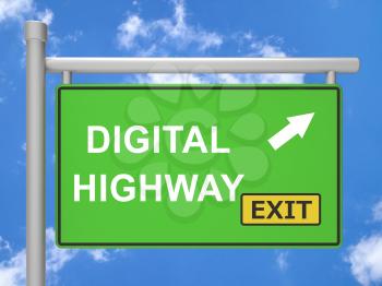 Digital Highway Sign Virtual Roadway 3d Illustration Shows Website Traffic Or The Urban Infrastructure Expressway