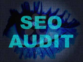 Seo Audit Website Ranking Assessment 3d Illustration Shows Search Engine Optimization review Or traffic Study