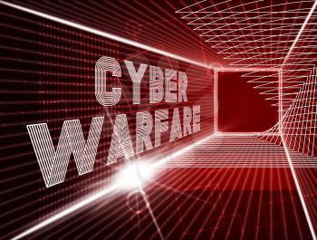 Cyberwarfare Digital Armed Attack Surveillance 3d Illustration Shows Offensive Cyber War Or Tactical Technology Threat Combat