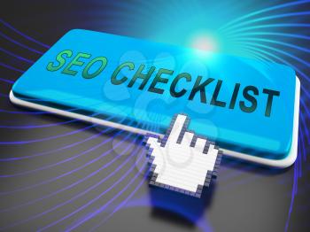 Seo Checklist Web Site Report 3d Rendering Shows Search Engine Optimization Blueprint Plan And Process