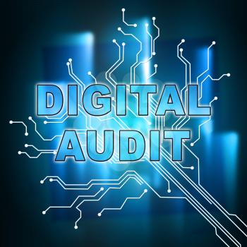 Digital Audit Cyber Network Examination 2d Illustration Shows Analysis By Auditor Of Digital Information Or Virtual Resources