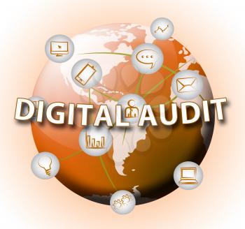 Digital Audit Cyber Network Examination 3d Illustration Shows Analysis By Auditor Of Digital Information Or Virtual Resources