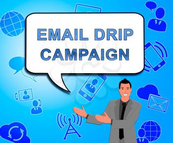 Email Drip Marketing Newsletter Outreach 2d Illustration Shows Emarketing Using Direct Correspondence Delivery Of Electronic Mail