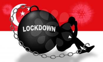 Singapore lockdown preventing ncov pandemic and outbreak. Covid 19 Singaporean precaution to isolate disease infection - 3d Illustration