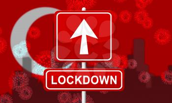 Turkey lockdown preventing covid19 epidemic and outbreak. Covid 19 Turkish precaution to isolate disease infection - 3d Illustration