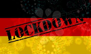 Germany lockdown to halt ncov epidemic or outbreak. Covid 19 German ban to isolate disease infection - 3d Illustration
