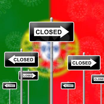 Portugal lockdown sign in solitary confinement or stay home. Portuguese lock down from covid-19 pandemic - 3d Illustration