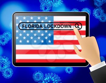 Florida lockdown news means confinement from coronavirus covid-19. Miami solitary seclusion from virus with stay home restriction - 3d Illustration