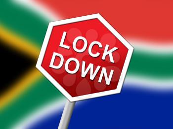 South Africa lockdown sign in solitary confinement or stay home. African lock down from covid-19 pandemic - 3d Illustration
