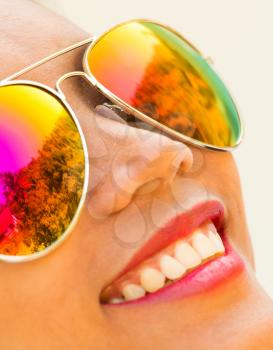 Happy Sunglasses Girl Showing Woman In Summer