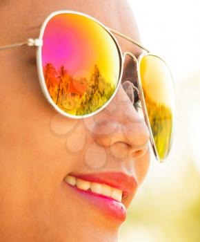 Sunglasses Happy Woman Showing Fashion In Summer