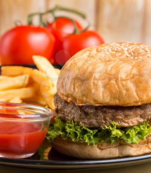 Beef Burger Dinner Representing Ready To Eat And Ready To Eat