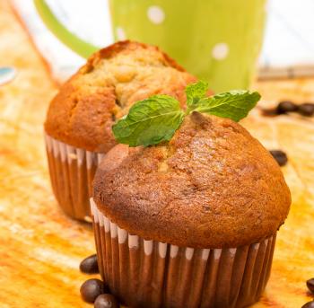 Fresh Muffins Showing Dessert Cake And Bakery