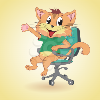 Cartoon cat sittting on business chair, vector illustration