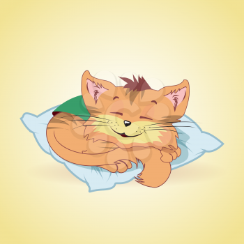 Cartoon cat sleeping on a pillow, vector illustration