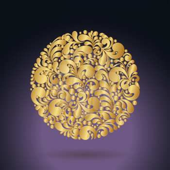 Circle golden decoration made of swirls shapes, vector illustration