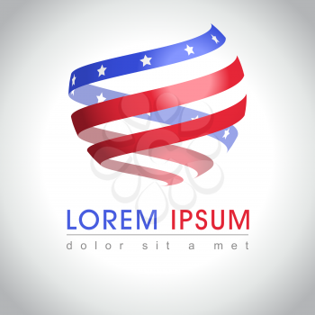 Abstract round shape American flag logo sample. US national symbol icon, vector illustration