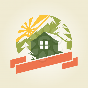 House in Mountains Logo sample, vector template