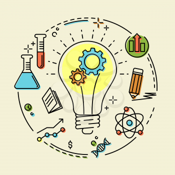 Creative concept business idea, connection, discovery, innovation and solution, outline design, vector illustration