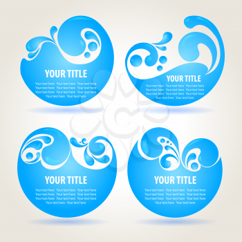Water design backgrounds collection with splashes and place for text, vector illustration