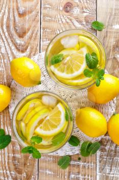 summer citrus lemonade drink with fresh lemon and mint