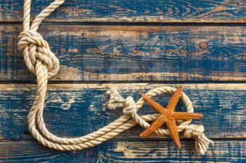 Sea background with starfish and marine rope