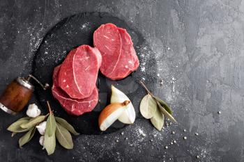 Raw meat, beef steaks