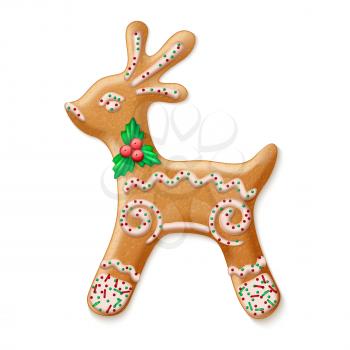 Ornate realistic vector traditional Christmas gingerbread Reindeer. Vector illustration EPS10