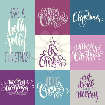 Merry Christmas Lettering Design Set. Vector illustration EPS10