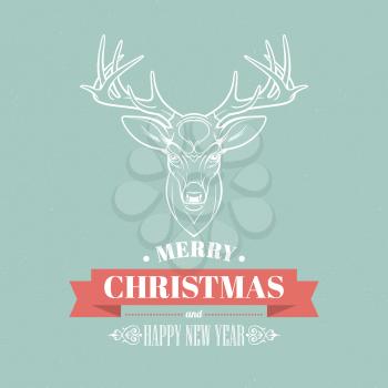Christmas deer decoration  design. Typographic elements, vintage labels, frames, ribbons, set. Vector illustration EPS 10
