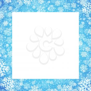Christmas card with snowflakes frame on blue background. Vector illustration EPS10