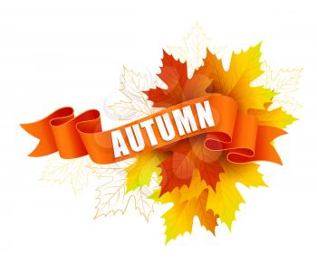  Fall leave with ribbon banner. Vector illustration EPS 10