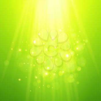 Green rays of light. Vector bokeh blurred background EPS10