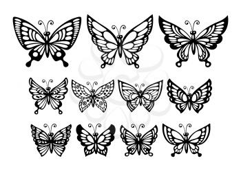 Set of silhouette  wonderful butterflies. Vector illustration EPS 10