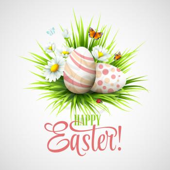 Easter card with eggs and flowers. Vector illustration EPS10