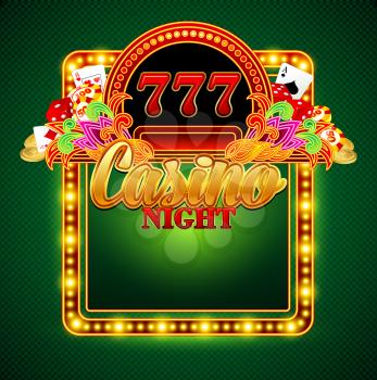 Casino background with cards, chips, craps. Vector illustration