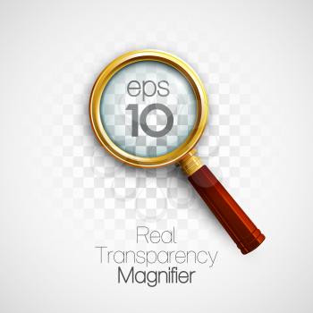 Gold transparent Magnifier. Vector illustration EPS 10