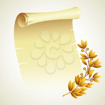Laurel branch and a scroll. Vector illustration EPS 10