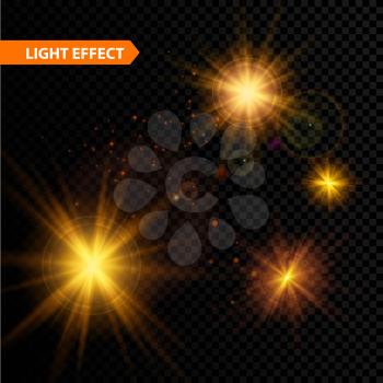 Set of  glowing light effect stars bursts with sparkles on transparent background. Vector illustration EPS 10