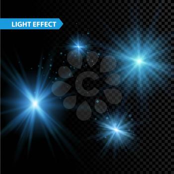 Set of  glowing light effect stars bursts with sparkles on transparent background. Vector illustration EPS 10