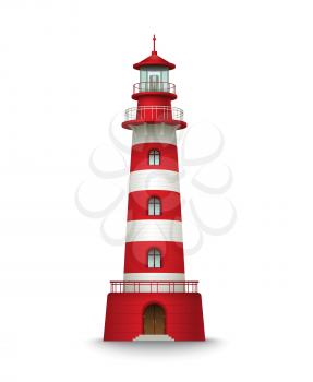 Realistic red lighthouse building isolated on white background. Vector illustration EPS10