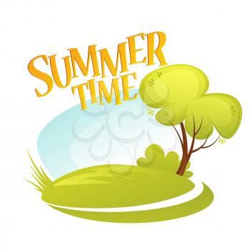 Cartoon Summer Landscape Background. Summer tree. Vector illustration EPS10