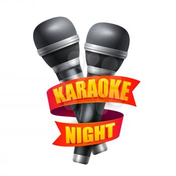 Microphone and ribbon for karaoke night party design. Object for booklets, brochures, posters, leaflets and flyers. Vector illustration EPS10