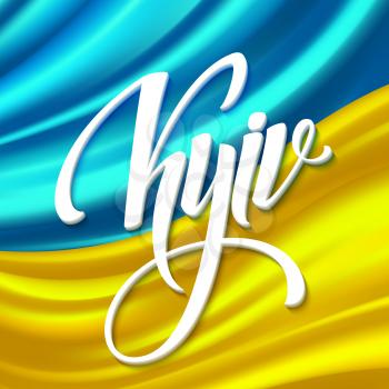 Kyiv capital of Ukraine. Calligraphic handwriting typography for printing on T-shirts, booklets, brochures, posters, leaflets and flyers. Vector illustration EPS10