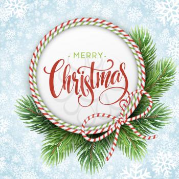 Christmas Tree Branches Border with handwriting Lettering. Vector Illustration EPS10